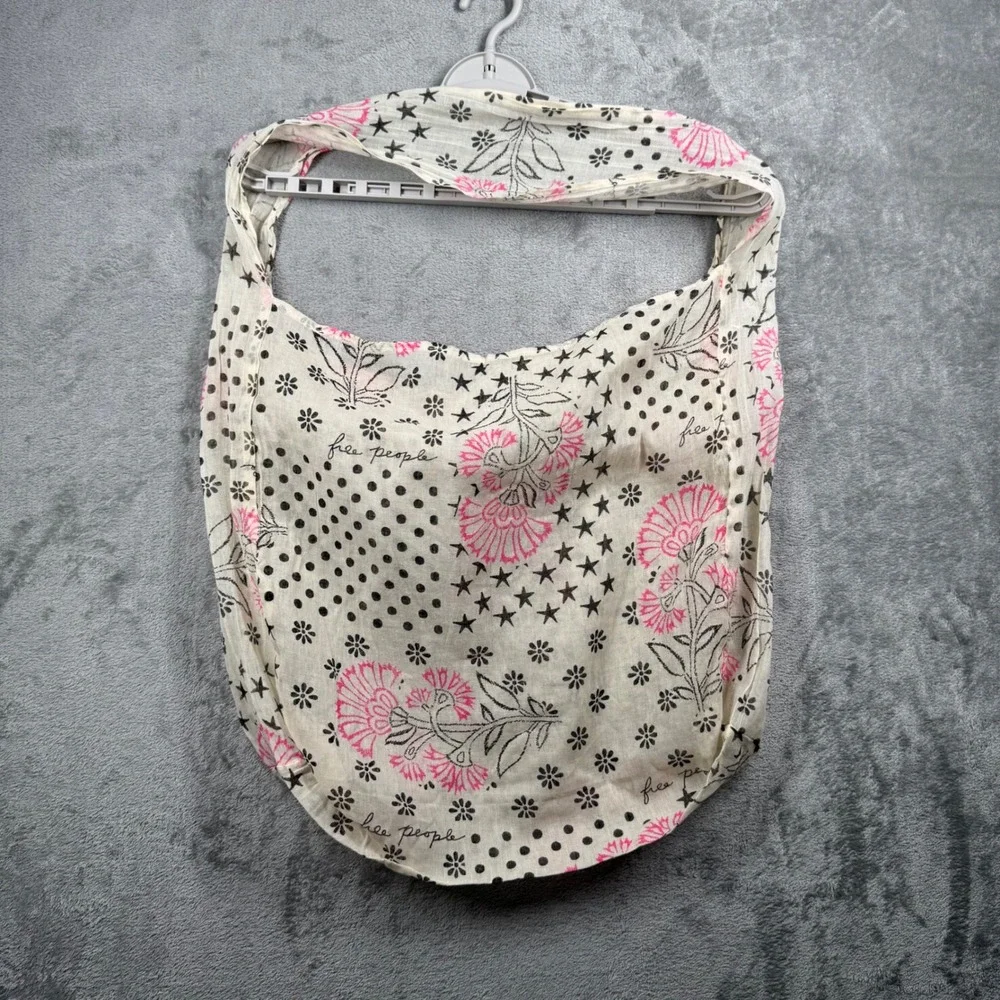 Free People White Pink Floral Star Polka Dot Lightweight‎ Scarf Bag Reusable